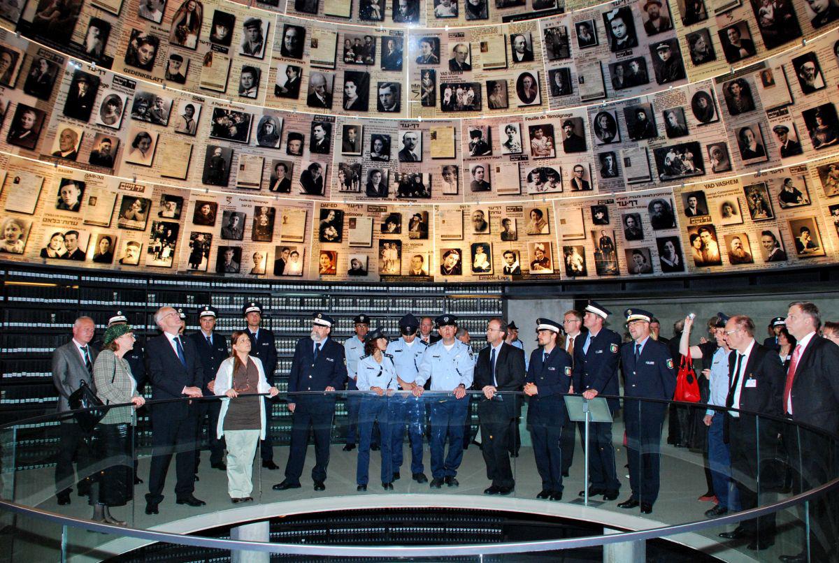 Group of German policemen participating in an educational training seminar in Yad Vashem's International School for Holocaust Studies tour Yad Vashem's Hall of Names this past February 2020